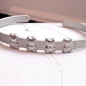 🧸Stylish Vintage Brushed and Polished Sterling Silver Teddy Bear Cuff Bracelet